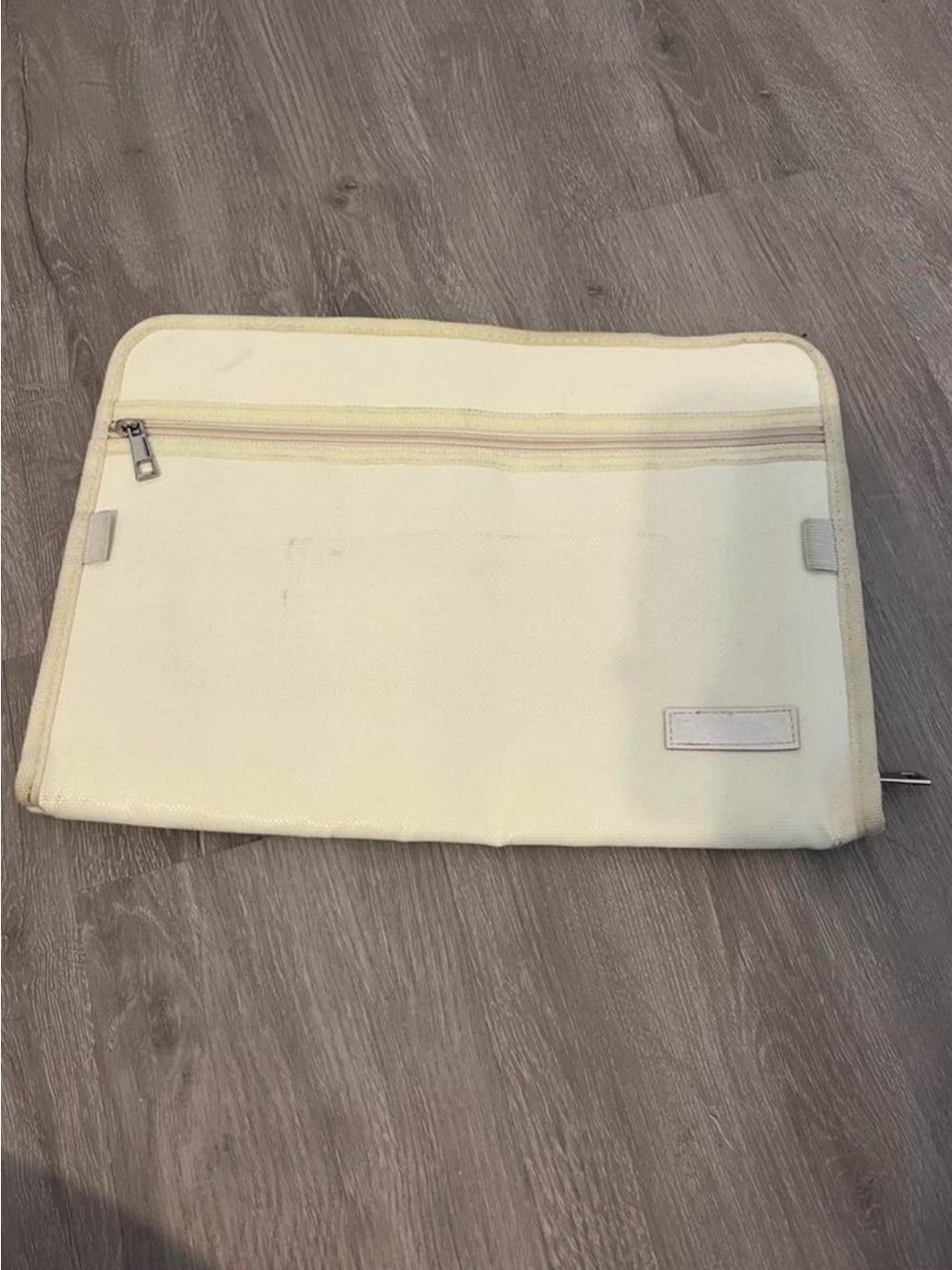 Cream Accordion Folder With Front Zipper Pocket